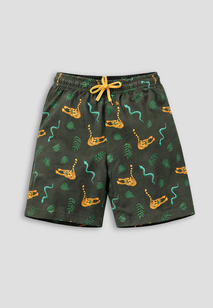 TRESNOVA Cotton Anti-Microbial & Smart Waistband Technology Jungle Printed  Soft Shorts Pack of 2- Green & Melange