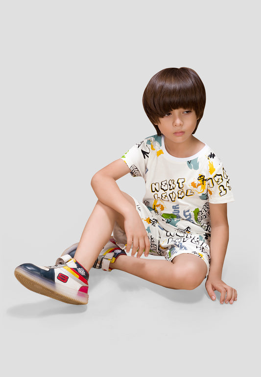 Boys' Graffiti Print Nightwear Set/Nightsuit – Soft, Anti-Microbial Cotton Co-ords | Pyjama Shorts Set for Kids