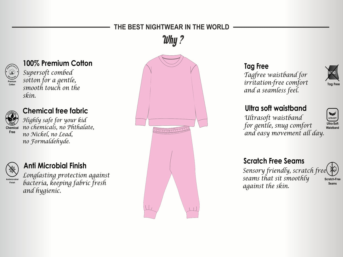 Soft Cotton Pyjama Set for Girls ( 1 Set) |  Anti-Bacterial Chemical Free Nightwear | Ages 2-16Y