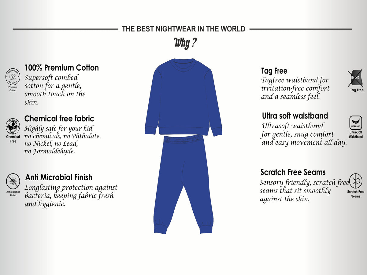 Soft Cotton Pyjama Set for Boys ( 1 Set) |  Anti-Bacterial Chemical Free Nightwear | Ages 2-16Y
