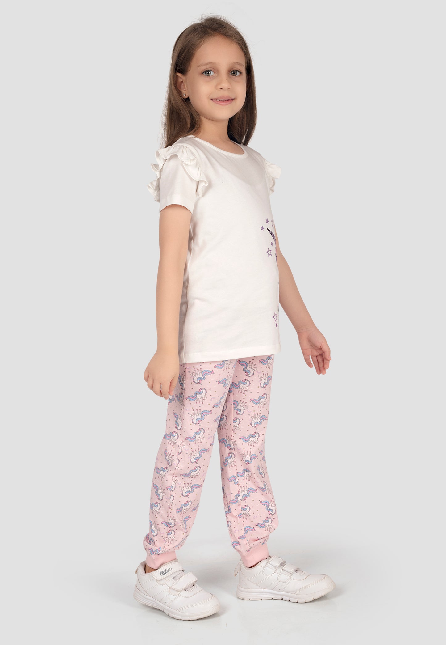 Tresnova Cotton Knit Half Sleeves Antimicrobial Finish Unicorn Printed Coordinating T-shirt And Joggers Set-Pink