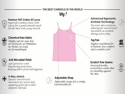 Girls Unicorn Print Camisoles/Vest Tops – Soft Cotton Lycra Kids' Undershirts with Anti-Microbial Finish & advanced ergonomic armhole technology - Pack-of-3