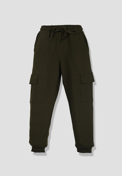 Tresnova Cotton Knit Full Sleeves Antimicrobial Finish Cargo Jogger Track Pant -Olivegreen