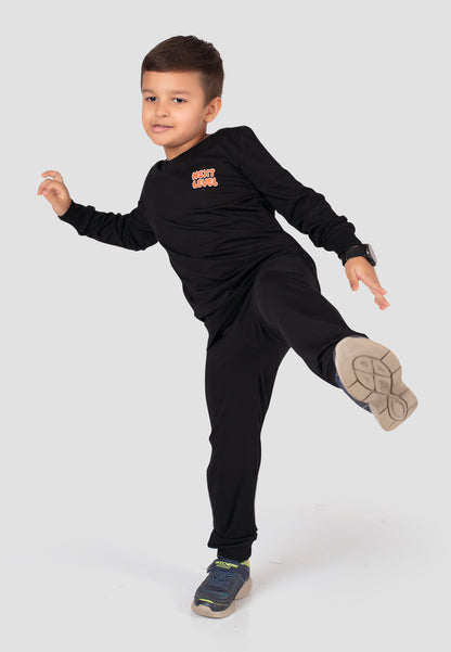 Tresnova Cotton Knit Full Sleeves Antimicrobial Finish Graffiti Printed Coordinating T-shirt And Joggers Set-Black