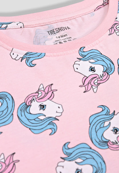 Girls' Unicorn Print Nightsuit – Soft, Anti-Microbial Cotton Co-ords | Pyjama Shorts Set for Kids
