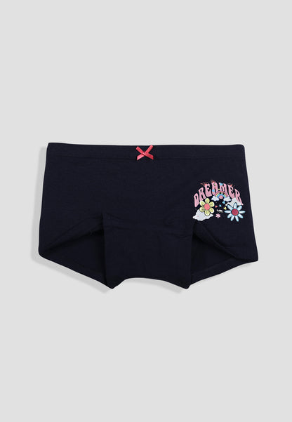TRESNOVA Cotton Lycra Anti-microbial Finish & Smart Waistband Technology Floral Printed Soft Boxer Panties Pack of 3 -Tealblue Navyblue & Rosepink
