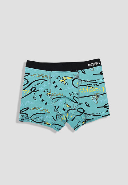 TRESNOVA Cotton Anti-microbial Finish & Smart Waistband Technology Game Printed Soft Boxer Briefs Pack of 3 -Tealblue Offwhite & Navyblue