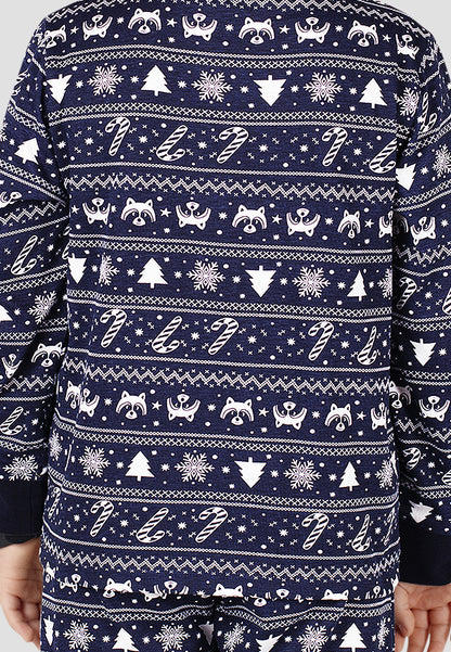 Tresnova Cotton Knit Full Sleeves Antimicrobial Finish Animal Printed Coordinating T-shirt And Joggers Set-Navyblue
