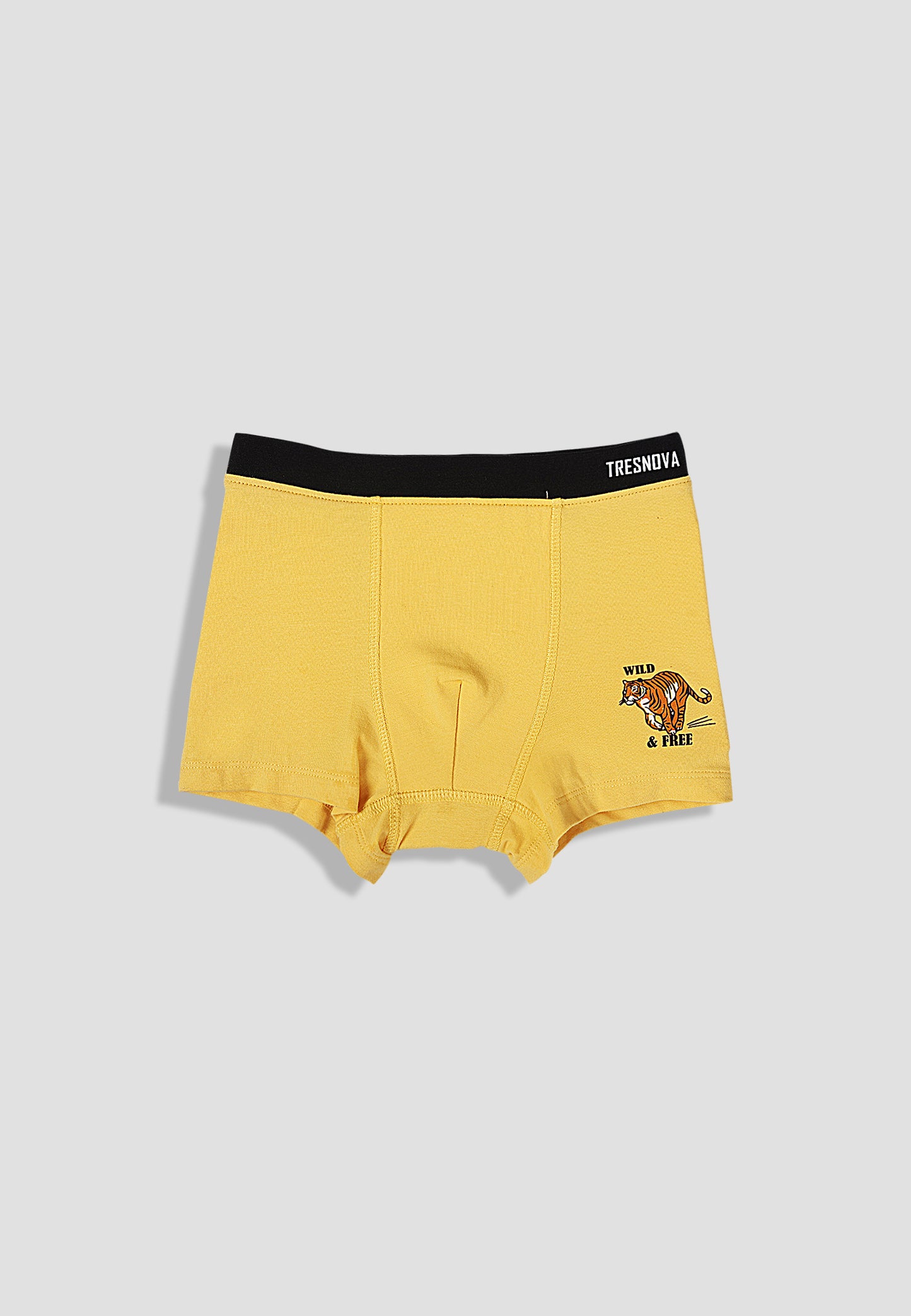 TRESNOVA Cotton Anti-microbial Finish & Smart Waistband Technology Tiger Printed Soft Boxer Briefs Pack of 3 - OffWhite Yellow & Green