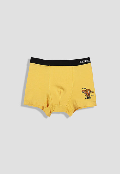 TRESNOVA Cotton Anti-microbial Finish & Smart Waistband Technology Tiger Printed Soft Boxer Briefs Pack of 3 - OffWhite Yellow & Green