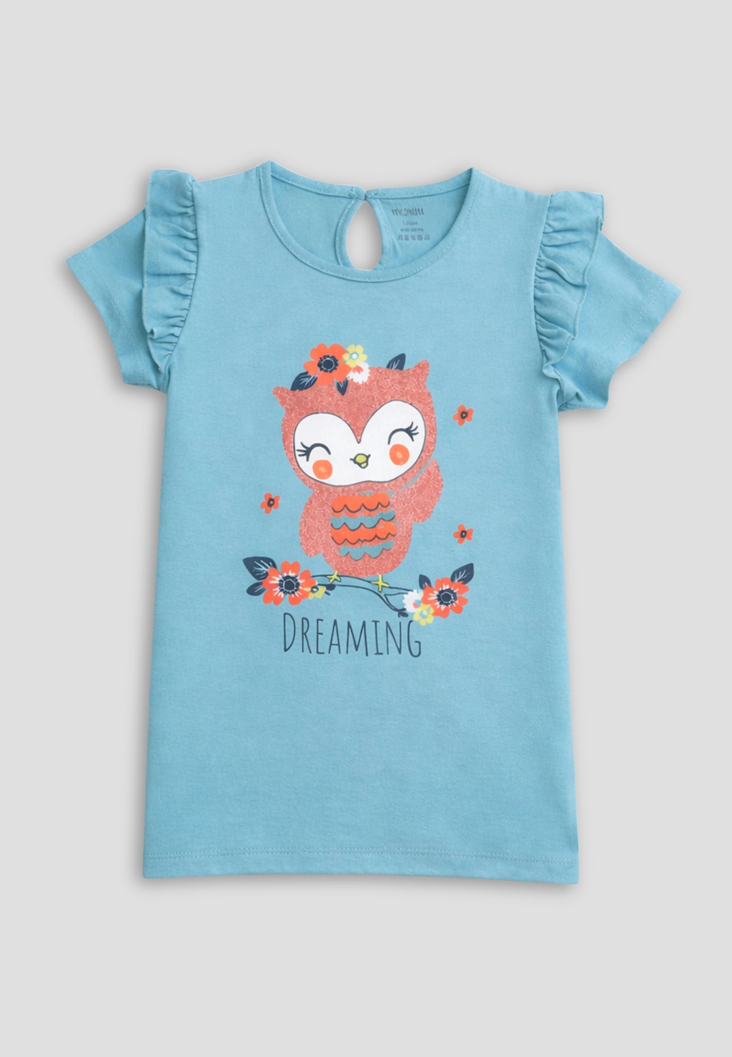 Tresnova Cotton Knit Half Sleeves Antimicrobial Finish Owl Printed Coordinating T-shirt And Joggers Set-Tealblue