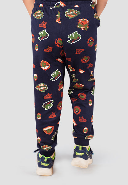 Tresnova Cotton Knit Full Sleeves Antimicrobial Finish Camping Printed Jogger Track Pants ( Pack of 2)-Navyblue, Orange