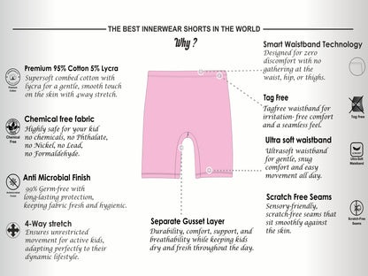 Girls Unicorn Cycling Shorts - Soft, Anti-Microbial & Smart Waistband Technology - Cotton Lycra | Girls' Inner Shorts, Athletic & Biker Shorts for Kids - Pack of 3