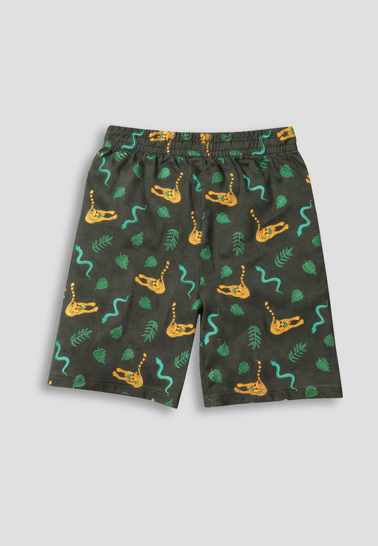 TRESNOVA Cotton Anti-Microbial & Smart Waistband Technology Jungle Printed  Soft Shorts Pack of 2- Green & Melange