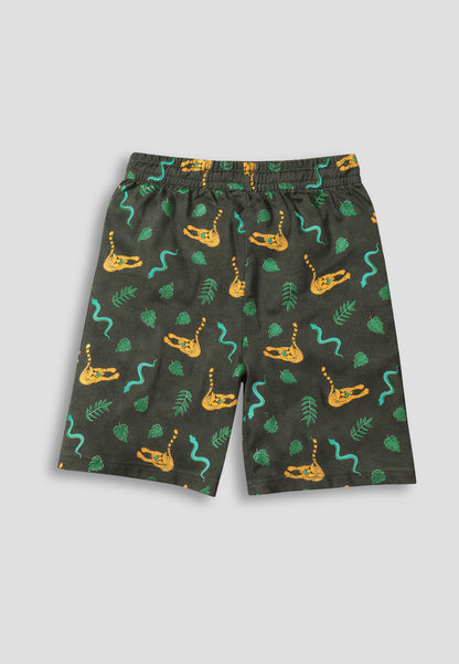 TRESNOVA Cotton Anti-Microbial & Smart Waistband Technology Jungle Printed  Soft Shorts Pack of 2- Green & Melange