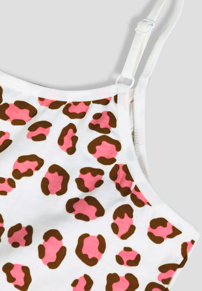 Girls Leopard Print Camisoles/Vest Top – Soft, Anti-Microbial Cotton Lycra Underwear for Kids - Pack-of-3