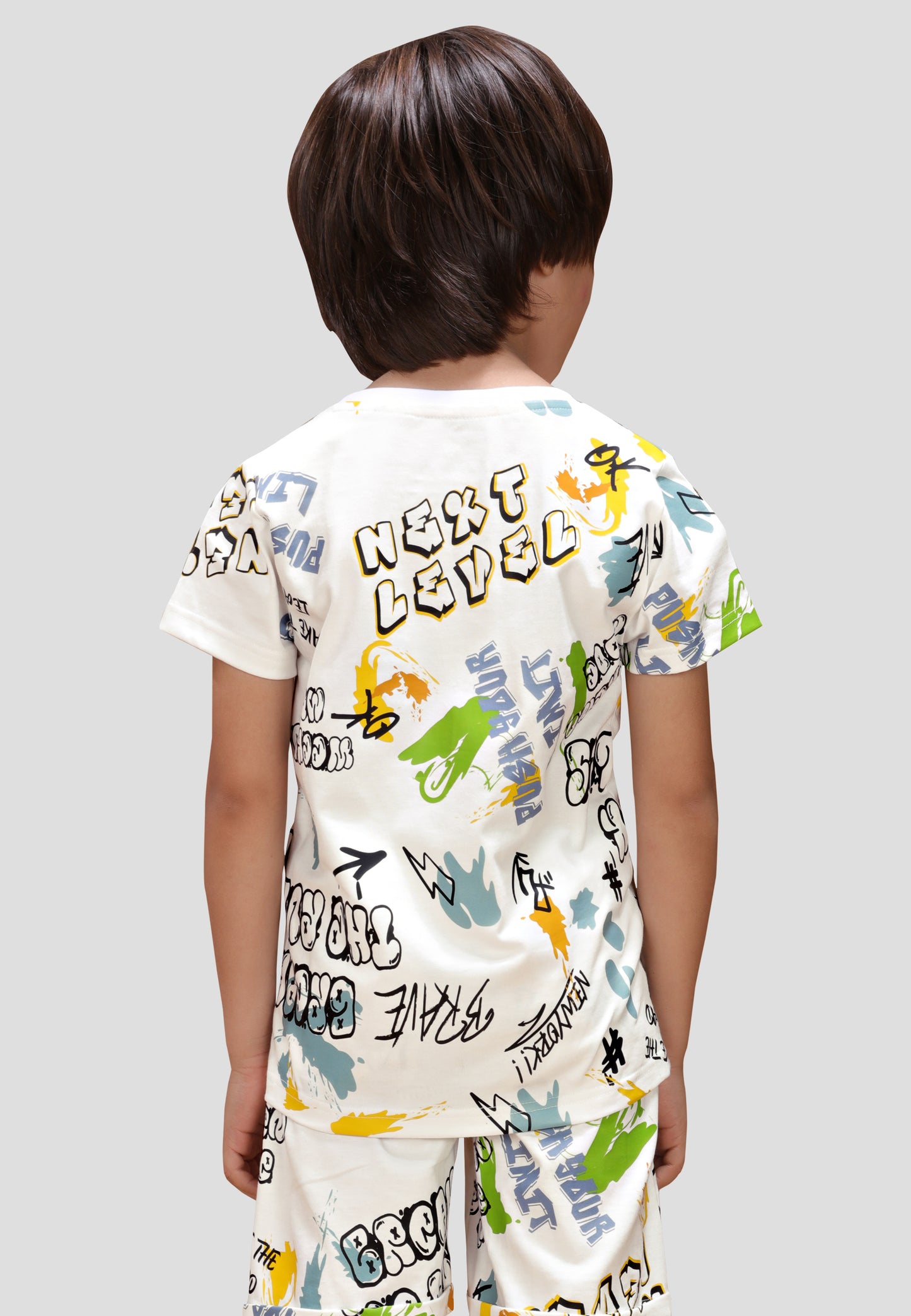 Boys' Graffiti Print Nightwear Set/Nightsuit – Soft, Anti-Microbial Cotton Co-ords | Pyjama Shorts Set for Kids