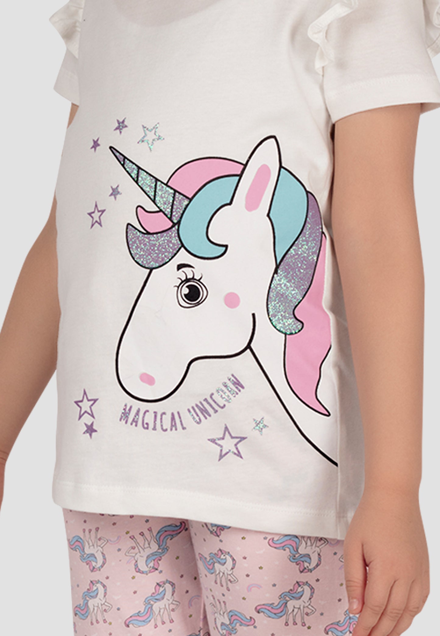 Tresnova Cotton Knit Half Sleeves Antimicrobial Finish Unicorn Printed Coordinating T-shirt And Joggers Set-Pink