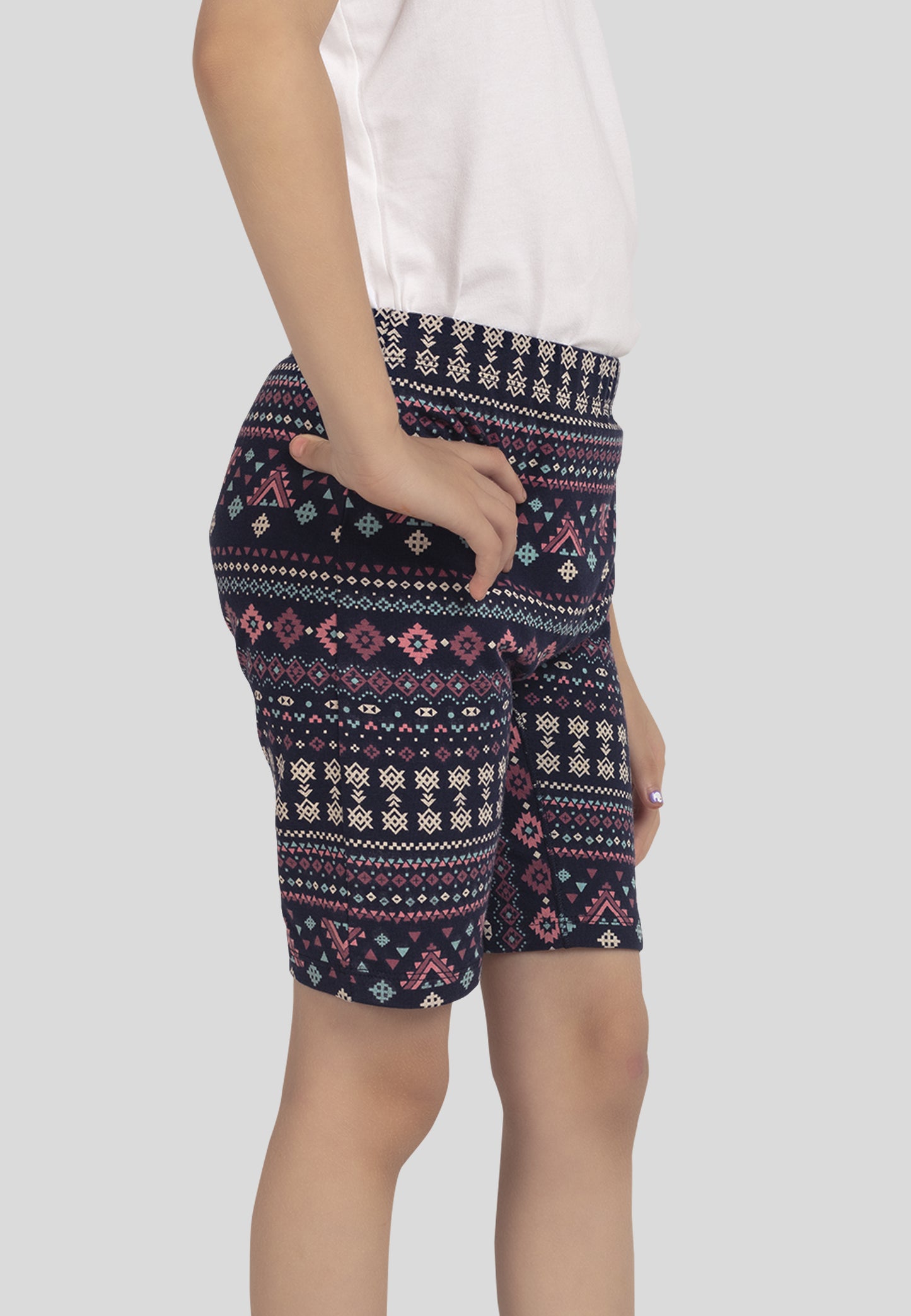TRESNOVA Cotton Lycra Anti-microbial Finish & Smart Waistband Technology Aztec Printed Soft Cycling shorts Pack of 3 -  Navyblue Rosepink & Offwhite