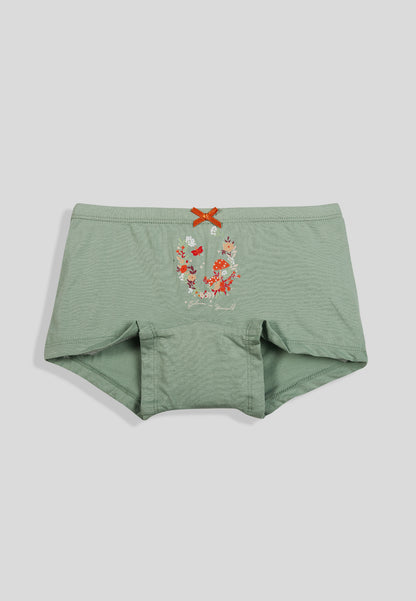 TRESNOVA Cotton Lycra Anti-microbial Finish & Smart Waistband Technology Floral Printed Soft Boxer Panties Pack of 3 -Navyblue Green & Pink