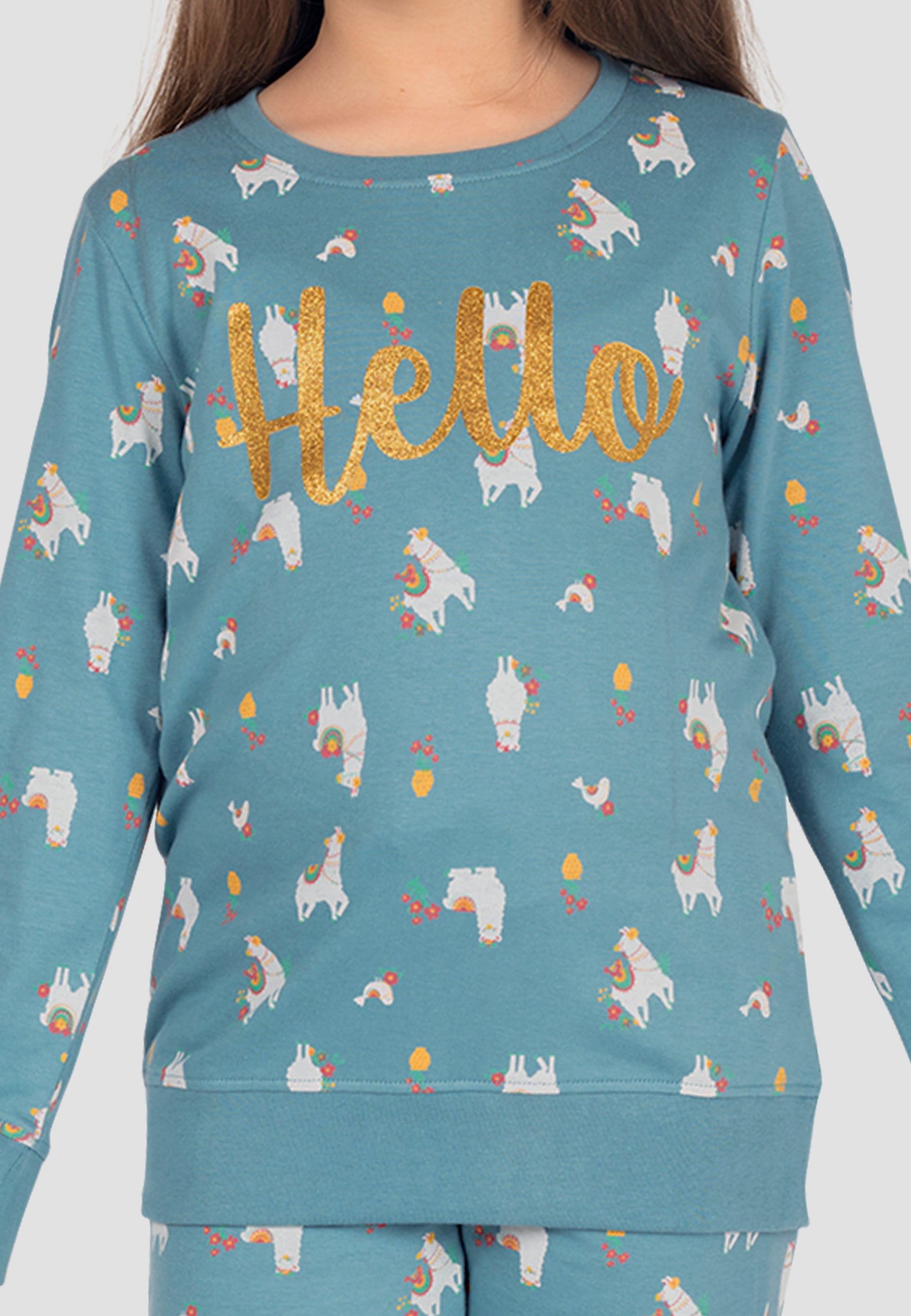 Tresnova Cotton Knit Full Sleeves Antimicrobial Finish Animal Printed Coordinating T-shirt And Joggers Set-Tealblue