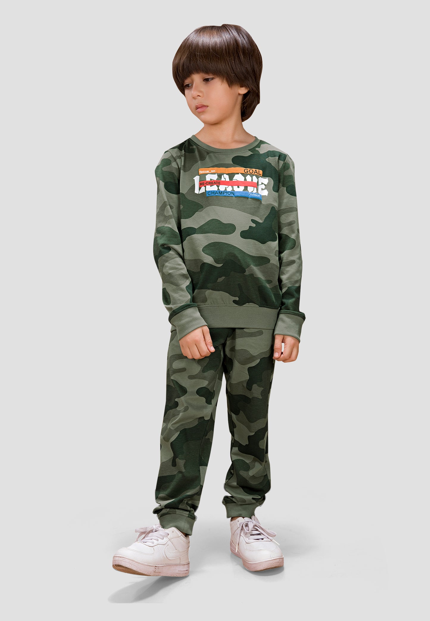 Tresnova Cotton Knit Full Sleeves Antimicrobial Finish Champion Printed Coordinating T-shirt And Joggers Set-Camouflage