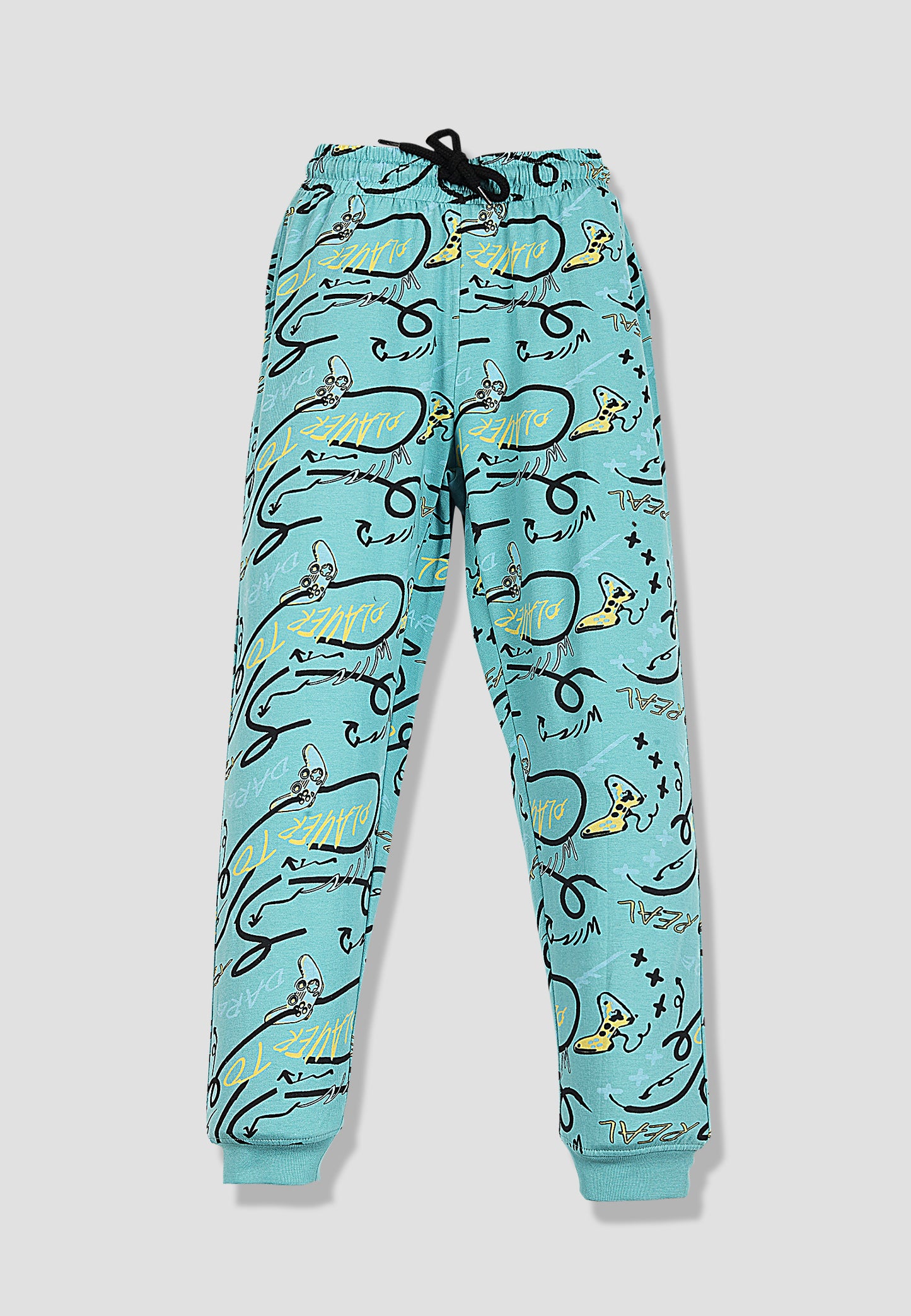 Tresnova Cotton Knit Full Sleeves Antimicrobial Finish Game Printed Coordinating T-shirt And Joggers Set-Offwhite