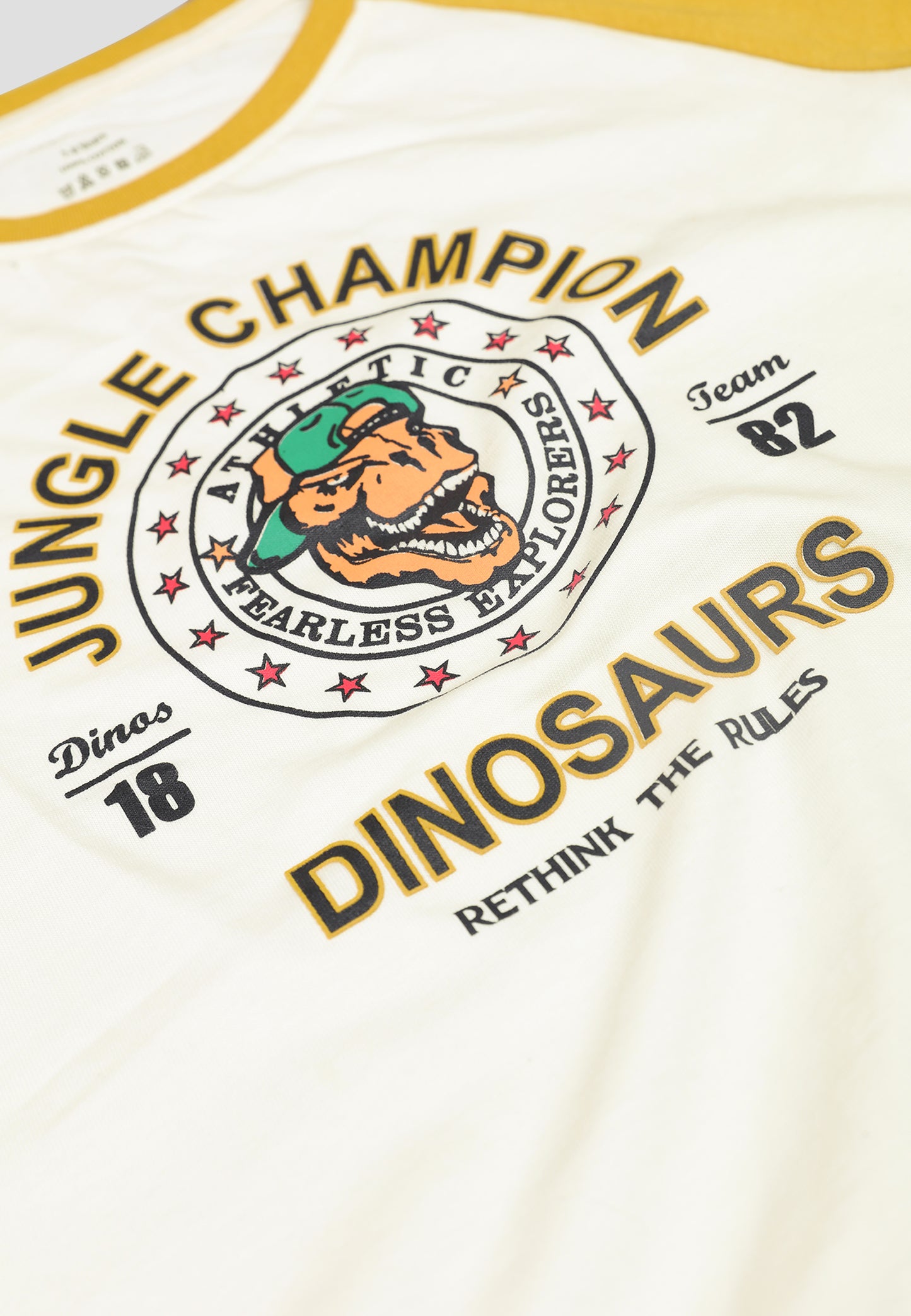 Tresnova Cotton Knit Full Sleeves Antimicrobial Finish Dinosaur Printed Coordinating T-shirt And Joggers Set-Off White