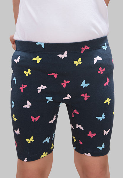 Girls Butterfly Cycling Shorts - | Soft, Anti-Microbial & & Smart Waistband Technology - Cotton Lycra | Girls' Inner Shorts, Athletic & Biker Shorts for Kids - Pack of 3
