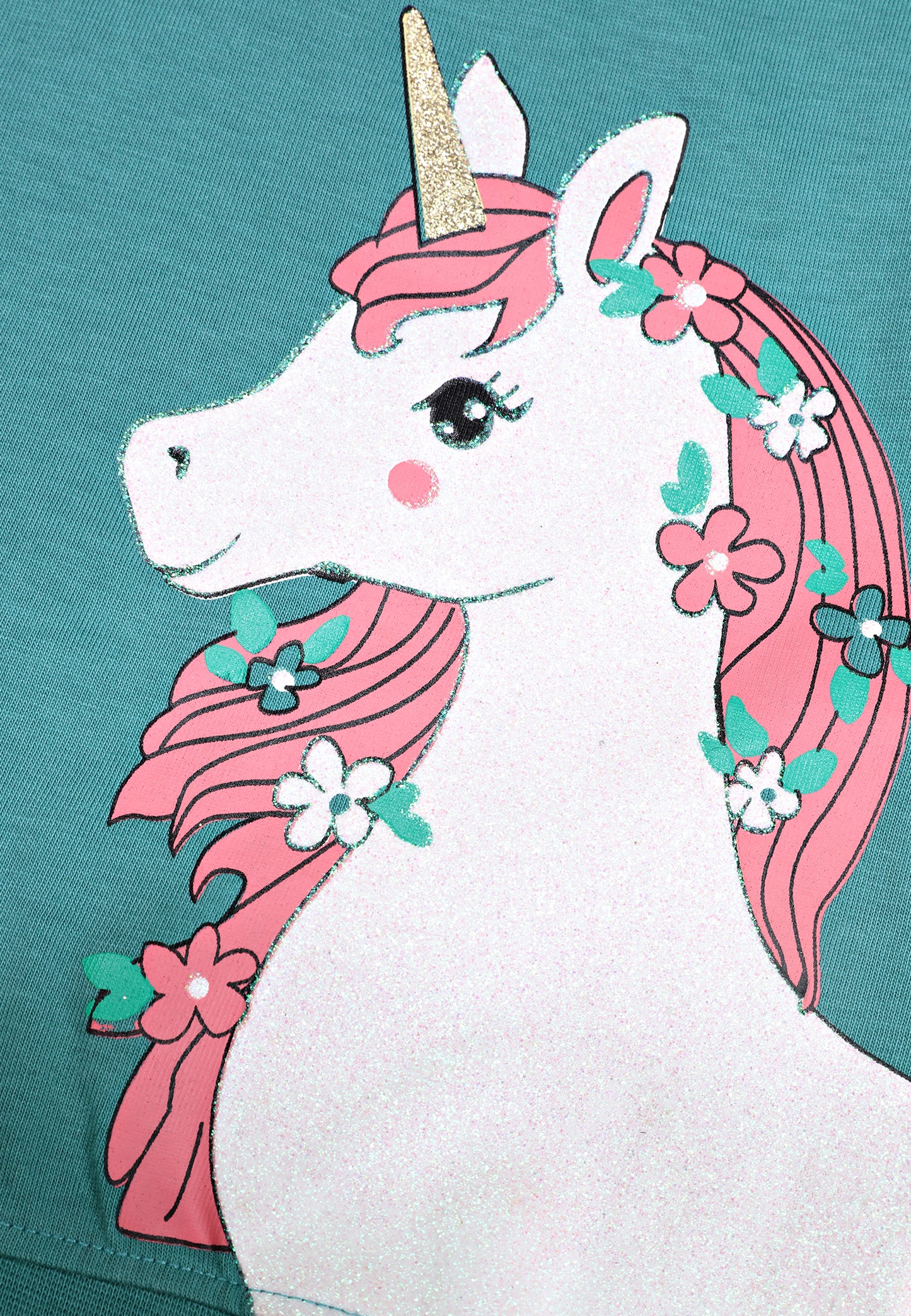 Tresnova Cotton Knit Full Sleeves Antimicrobial Finish Unicorn Printed Coordinating T-shirt And Joggers Set-Teal Blue