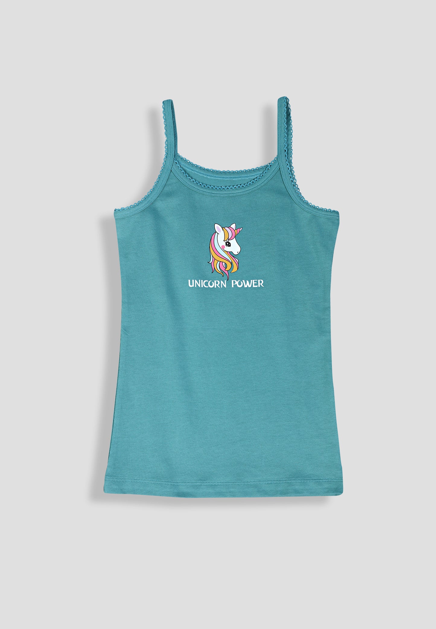 Girls Unicorn Print Camisoles/Vest Tops –Soft Cotton Lycra Kids' Undershirts with Anti-Microbial Finish & advanced ergonomic armhole technology - Pack of 3