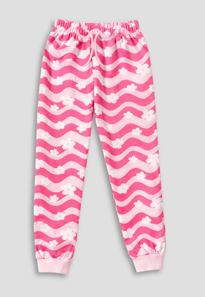 Tresnova Cotton Knit Half Sleeves Antimicrobial Finish Floral Printed Coordinating T-shirt And Joggers Set-Pink