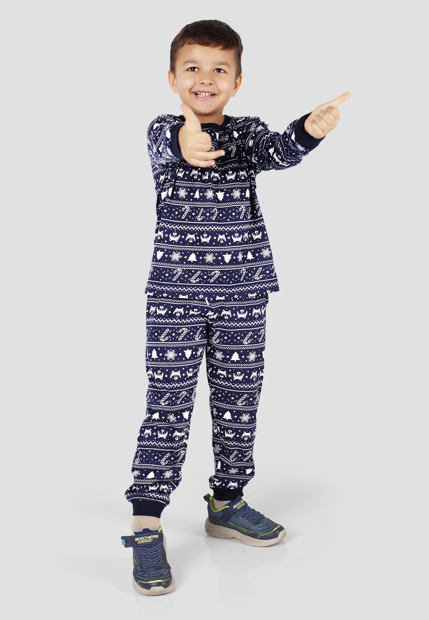 Tresnova Cotton Knit Full Sleeves Antimicrobial Finish Animal Printed Coordinating T-shirt And Joggers Set-Navyblue