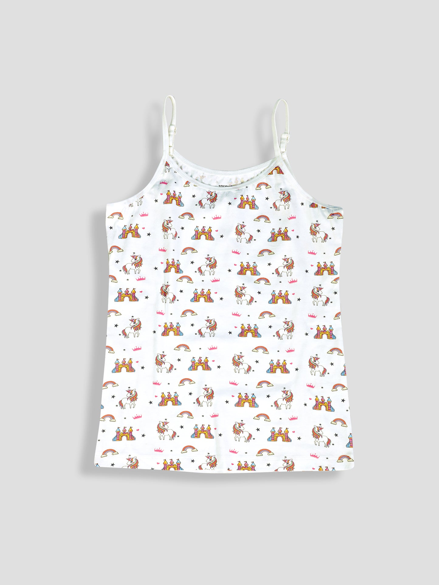 Girls Unicorn Print Camisoles/Vest Tops – Soft Cotton Lycra Kids' Undershirts with Anti-Microbial Finish & advanced ergonomic armhole technology - Pack-of-3