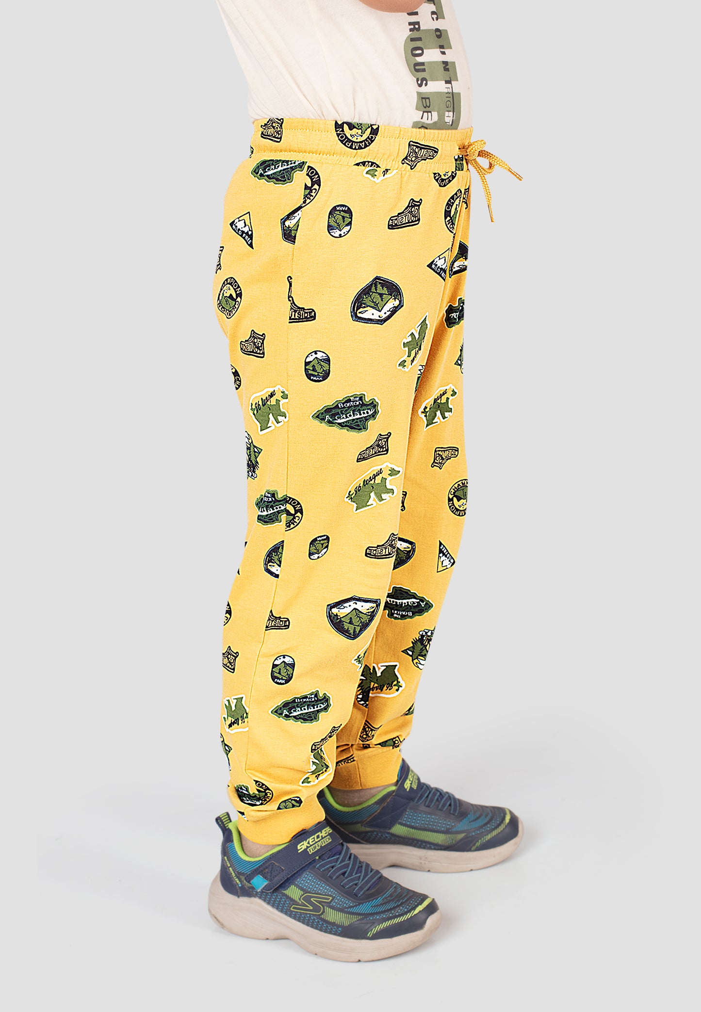 Tresnova Cotton Knit Full Sleeves Antimicrobial Finish Jungle Printed Jogger Track Pants ( Pack of 2)-Yellow, Grey