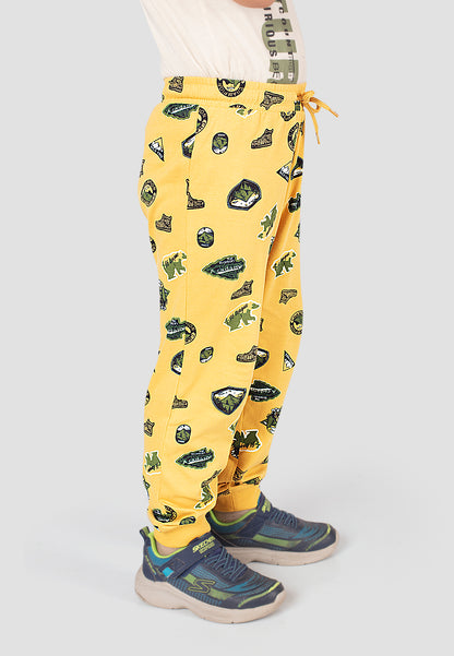 Tresnova Cotton Knit Full Sleeves Antimicrobial Finish Jungle Printed Jogger Track Pants ( Pack of 2)-Yellow, Grey