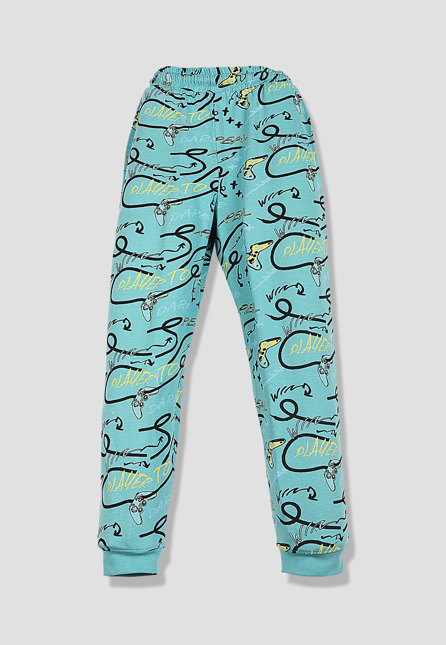Tresnova Cotton Knit Full Sleeves Antimicrobial Finish Game Printed Coordinating T-shirt And Joggers Set-Offwhite
