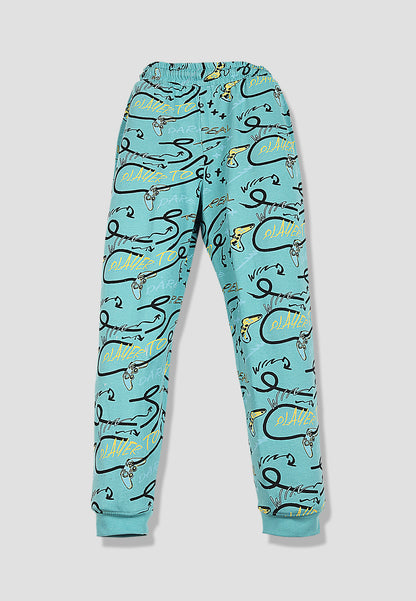 Tresnova Cotton Knit Full Sleeves Antimicrobial Finish Game Printed Coordinating T-shirt And Joggers Set-Offwhite