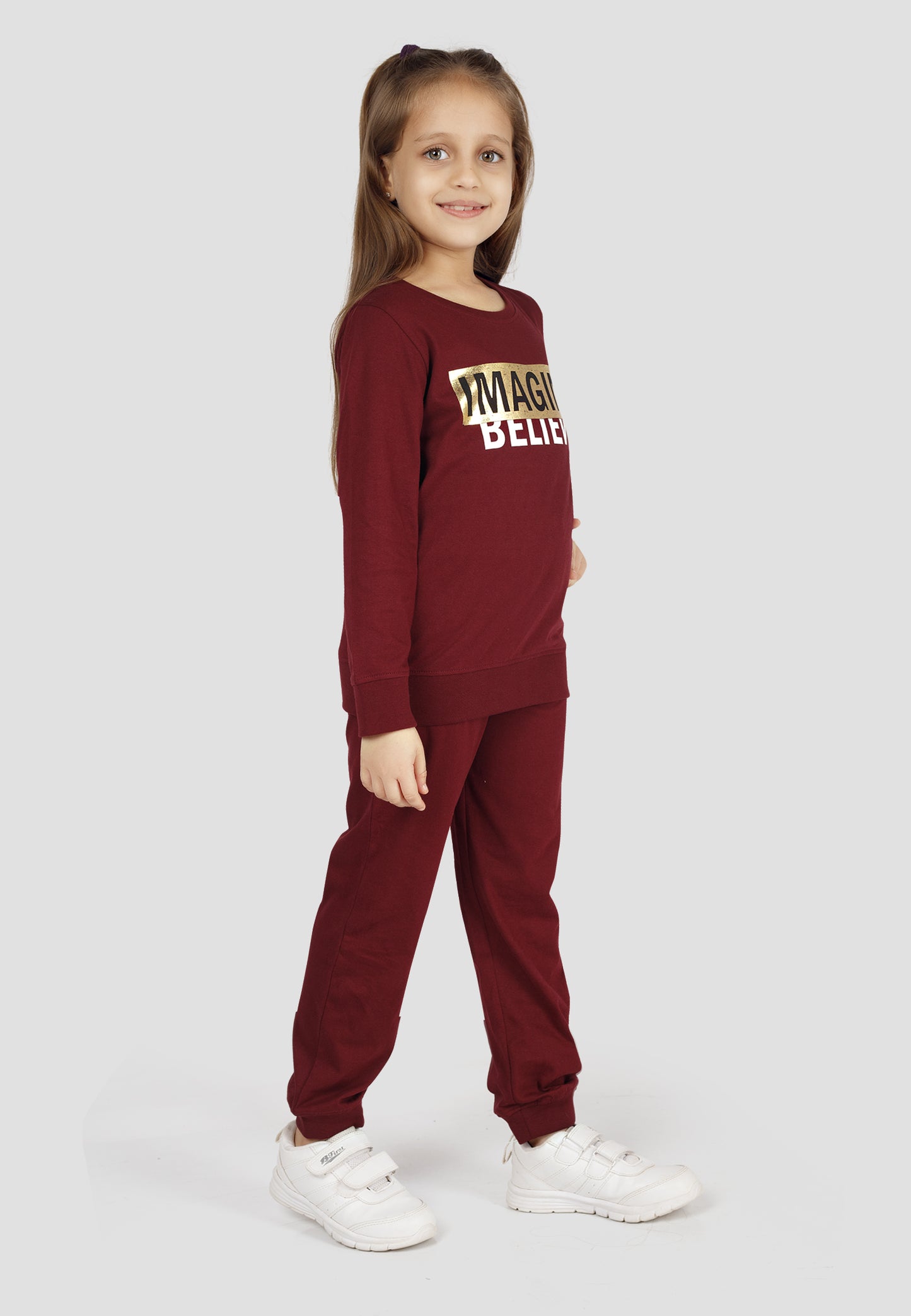Tresnova Cotton Knit Full Sleeves Antimicrobial Finish Text Printed Coordinating T-shirt And Joggers Set-Burgundy