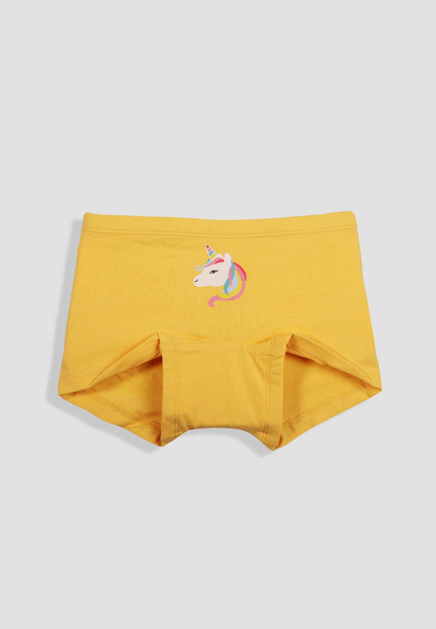 TRESNOVA Cotton Lycra Anti-microbial Finish & Smart Waistband Technology Unicorn Printed Soft Boxer Panties Pack of 3 -Yellow Pink & Navyblue