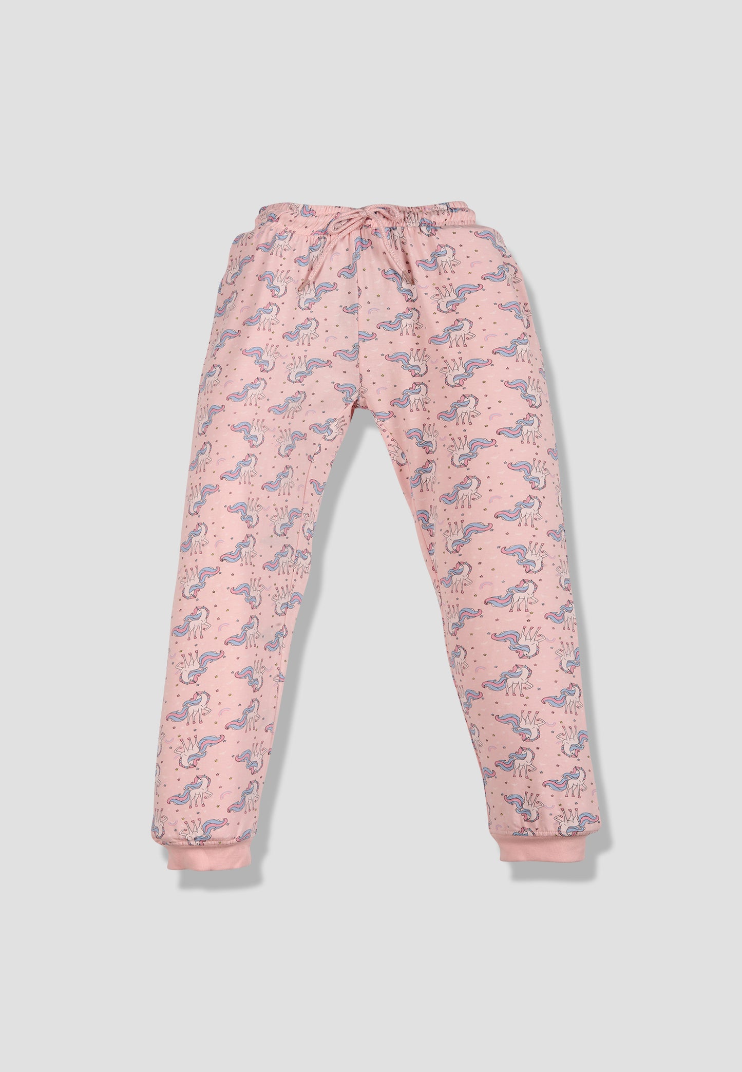 Tresnova Cotton Knit Half Sleeves Antimicrobial Finish Unicorn Printed Coordinating T-shirt And Joggers Set-Pink
