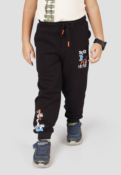 Tresnova Cotton Knit Full Sleeves Antimicrobial Finish Graffiti Printed Jogger Track Pant -Black
