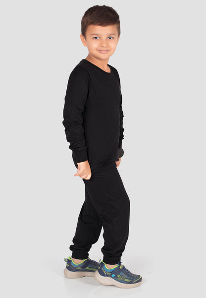 Tresnova Cotton Knit Full Sleeves Antimicrobial Finish Graffiti Printed Coordinating T-shirt And Joggers Set-Black