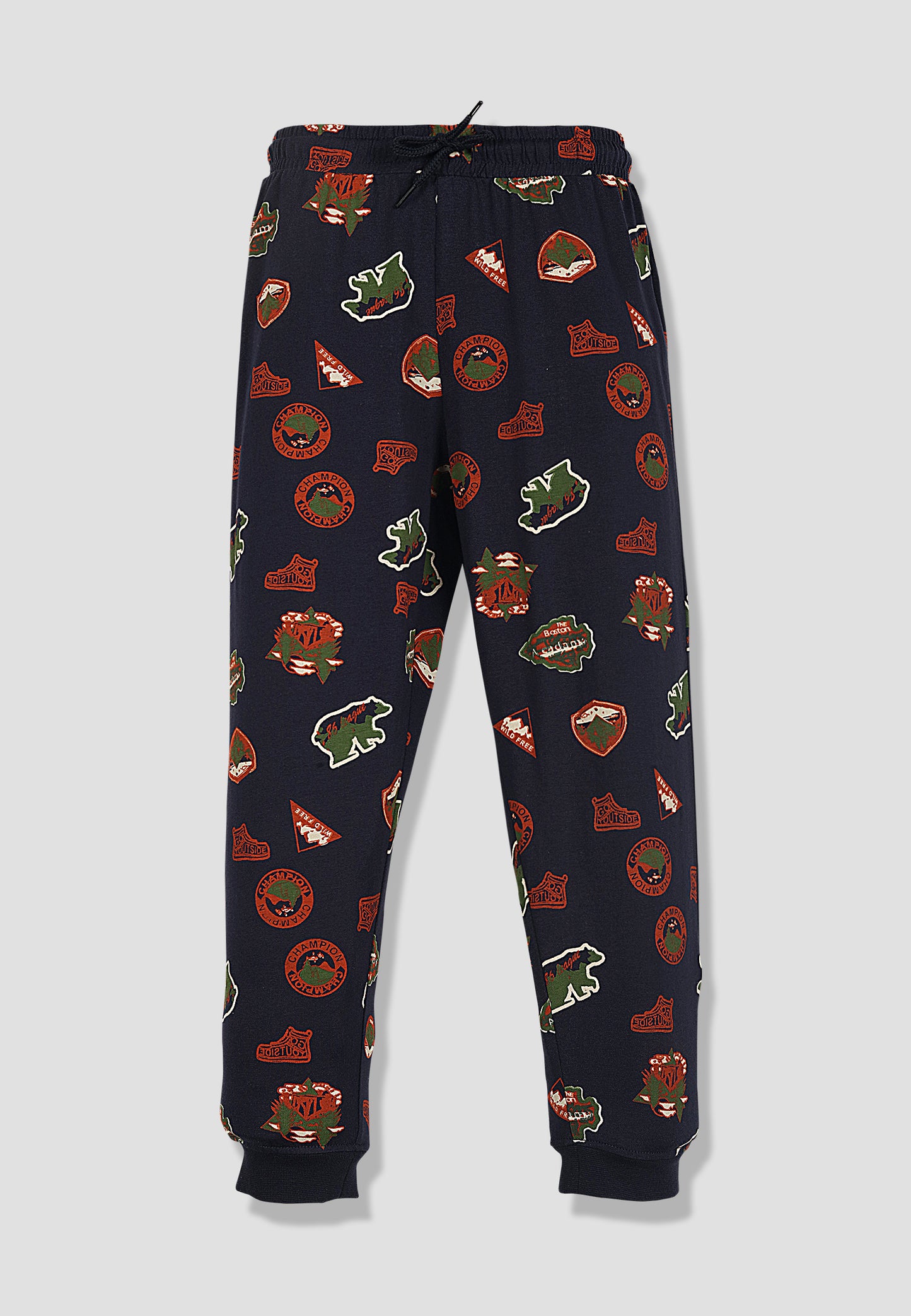 Tresnova Cotton Knit Full Sleeves Antimicrobial Finish Camping Printed Jogger Track Pants ( Pack of 2)-Navyblue, Orange