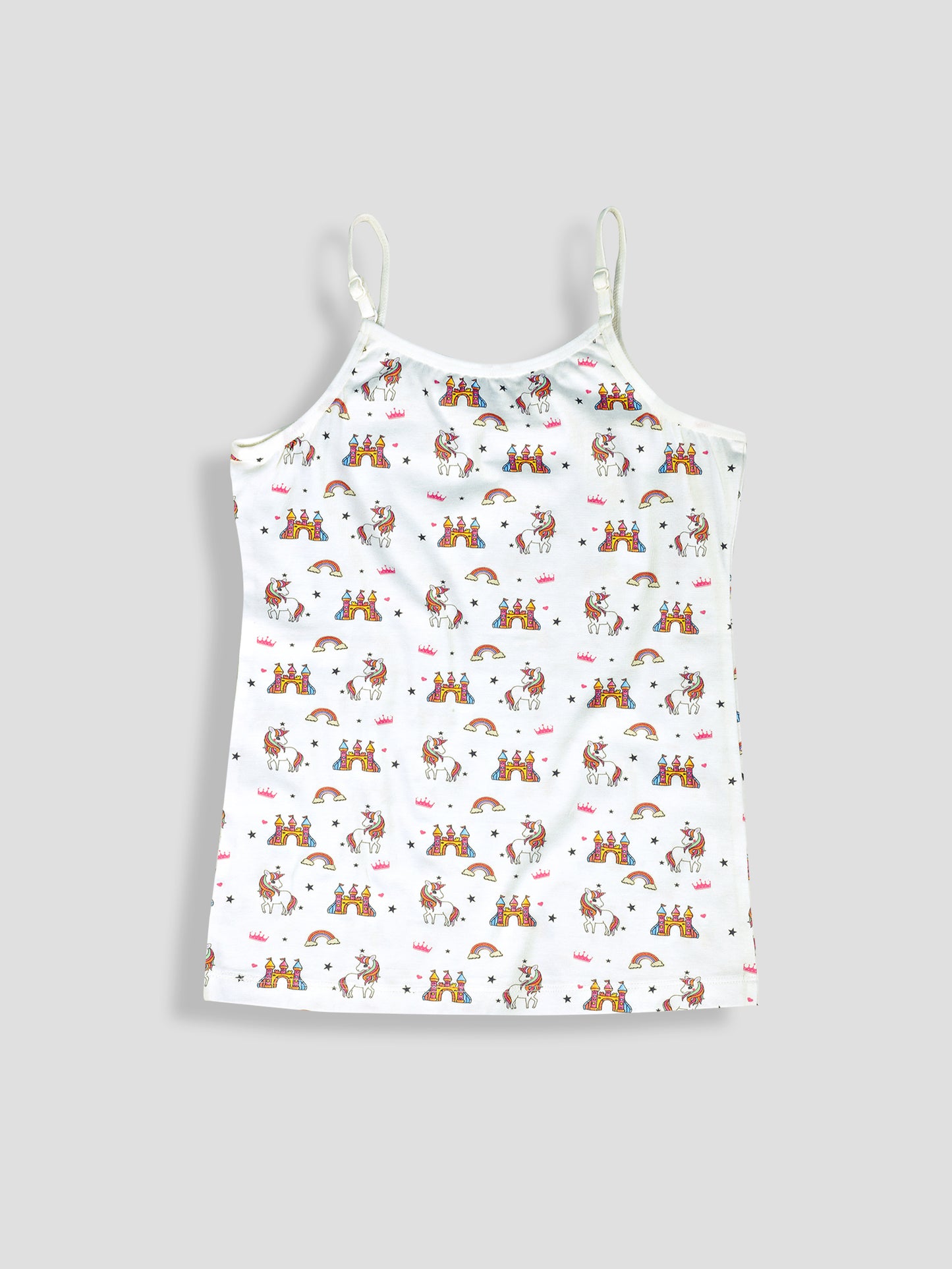Girls Unicorn Print Camisoles/Vest Tops – Soft Cotton Lycra Kids' Undershirts with Anti-Microbial Finish & advanced ergonomic armhole technology - Pack-of-3