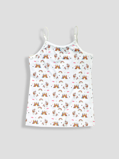 Girls Unicorn Print Camisoles/Vest Tops – Soft Cotton Lycra Kids' Undershirts with Anti-Microbial Finish & advanced ergonomic armhole technology - Pack-of-3