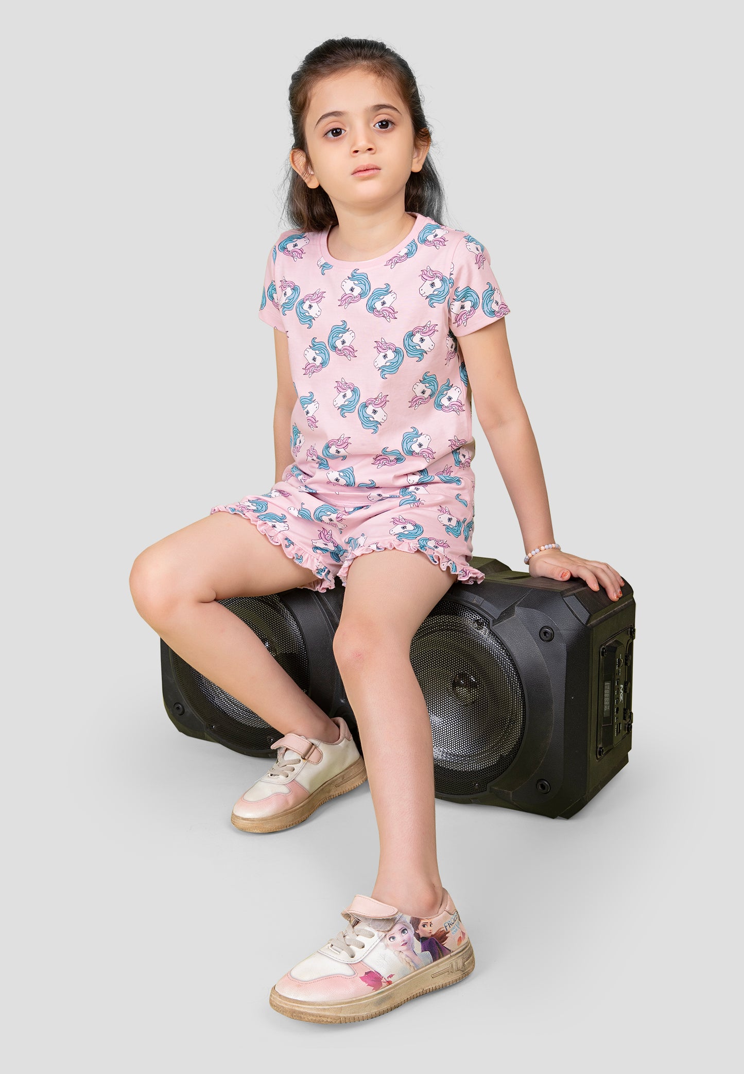 Girls' Unicorn Print Nightsuit – Soft, Anti-Microbial Cotton Co-ords | Pyjama Shorts Set for Kids