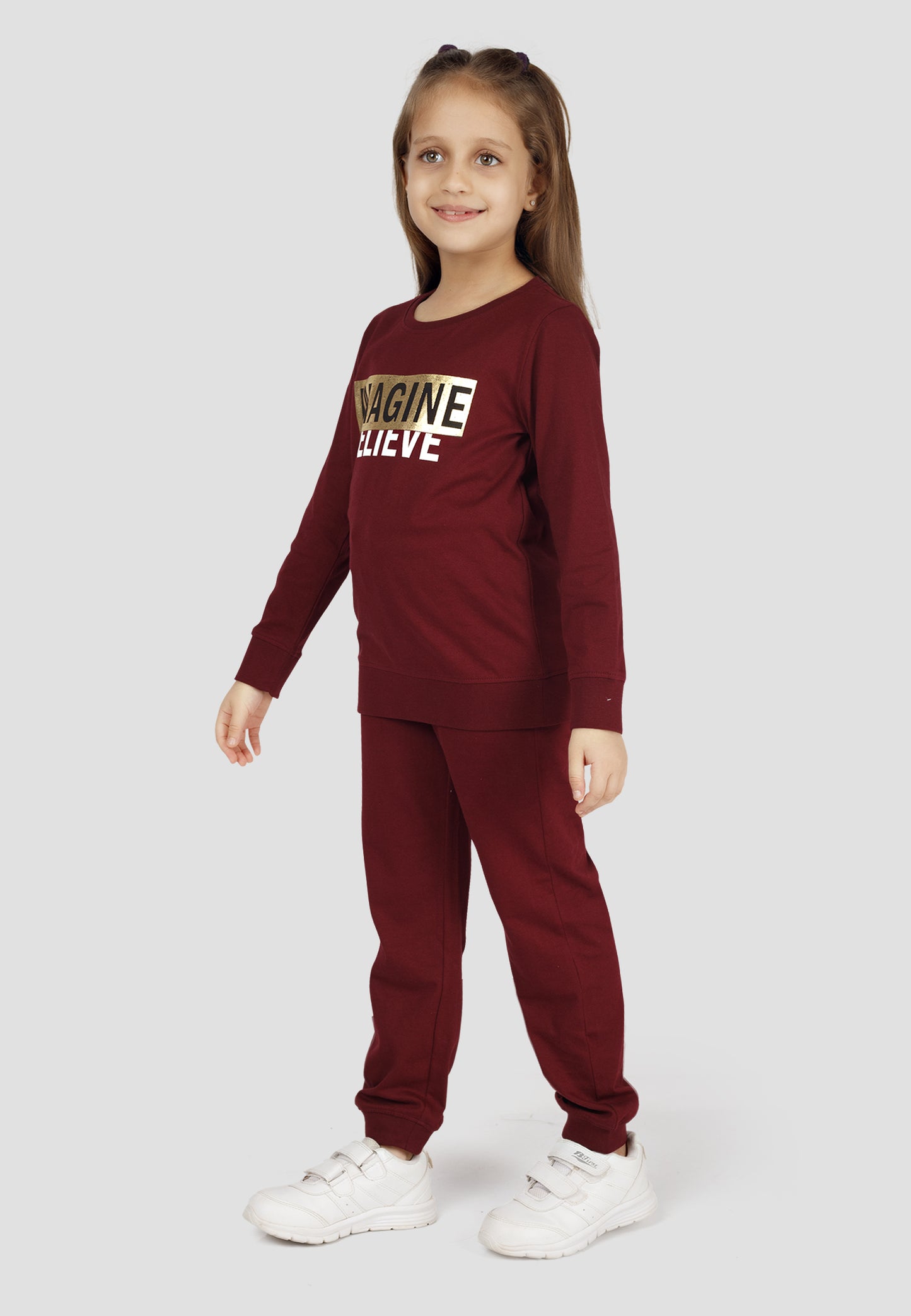 Tresnova Cotton Knit Full Sleeves Antimicrobial Finish Text Printed Coordinating T-shirt And Joggers Set-Burgundy