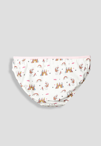 Girls’ Soft Unicorn Print Cotton Lycra Briefs/Panties | Kids Underwear with Anti-Microbial Finish & Smart Waistband Technology - Pack of 3