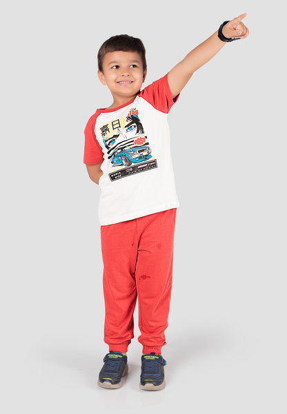 Tresnova Cotton Knit Half Sleeves Antimicrobial Finish Japan Printed Coordinating T-shirt And Joggers Set-Orange